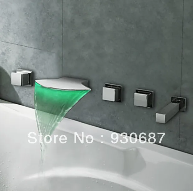 Contemporary Polished Chrome Finish LED Waterfall Bathroom Basin Bathtub Faucet