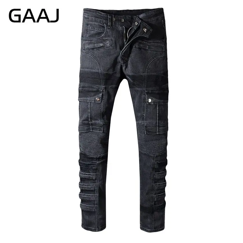 GAAJ Famous Designer Brand Men's pockets patchwork black cargo biker jeans for motorcycle slim fit pleated denim pants 8U2J6#
GAAJ Famous Designer Brand Men's pockets patchwork black cargo biker jeans for motorcycle slim fit pleated denim pants 8U2J6#