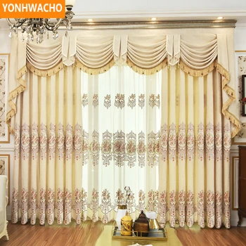 Custom curtains Luxury European living room noble warm thickening chenille cloth blackout curtain tulle valance drapes N849