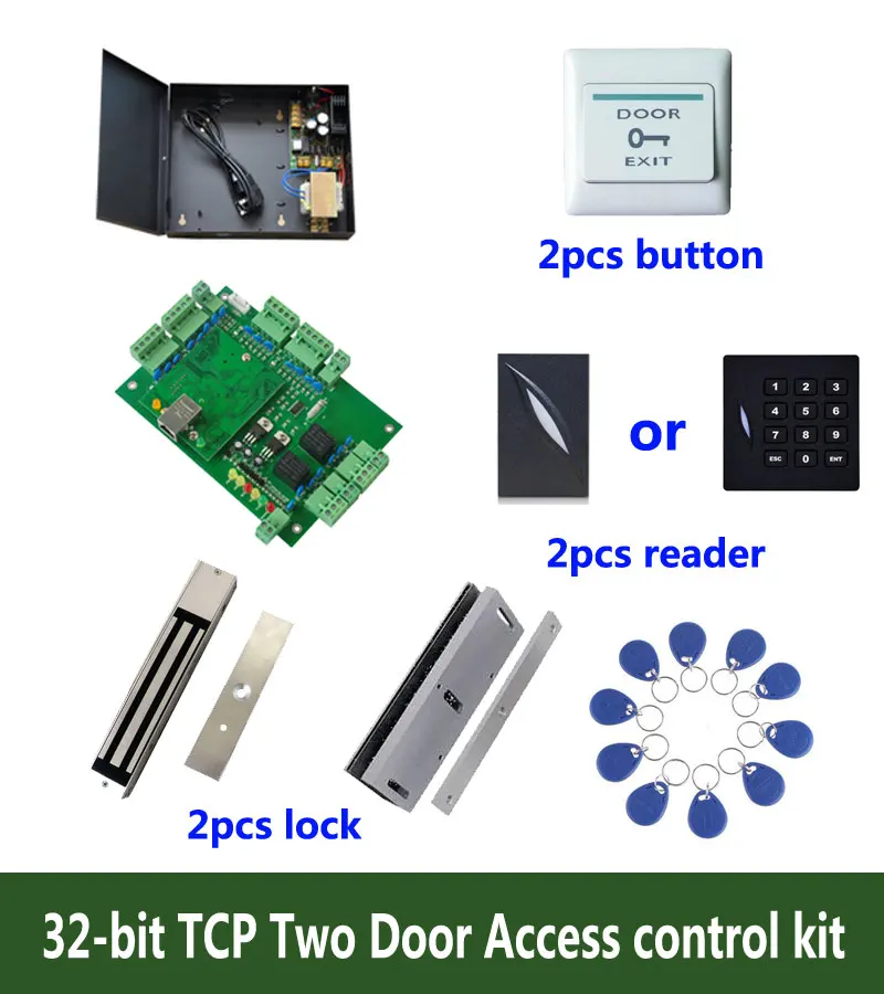 32-Bit Access Control Kit,TCP Two Door Access Control+Power+280kg Magnetic Lock+U-Bracket+ID Reader+Button+10 ID Tag,Sn:Kit-T207
32-Bit Access Control Kit,TCP Two Door Access Control+Power+280kg Magnetic Lock+U-Bracket+ID Reader+Button+10 ID Tag,Sn:Kit-T207