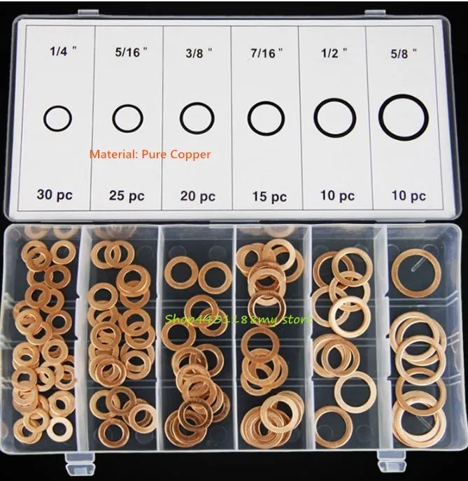 High quality 110Pcs 1/4",5/16",3/8",7/16"1/2“,5/8"Copper Washer Gasket Nut and Bolt Set Flat Ring Seal Assortment Kit With Box
High quality 110Pcs 1/4",5/16",3/8",7/16"1/2“,5/8"Copper Washer Gasket Nut and Bolt Set Flat Ring Seal Assortment Kit With Box