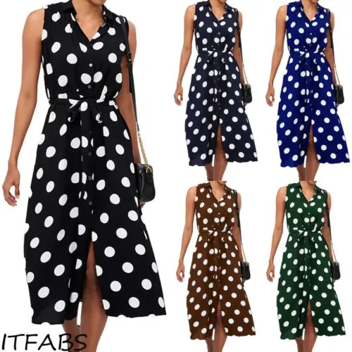 Vintage Hot Sale Women Polka Dot Lace-up V-neck Sleeveless Button High-waist Slit Midi-Dresses Lady Chiffon Ball Clothing S-XXL
Vintage Hot Sale Women Polka Dot Lace-up V-neck Sleeveless Button High-waist Slit Midi-Dresses Lady Chiffon Ball Clothing S-XXL