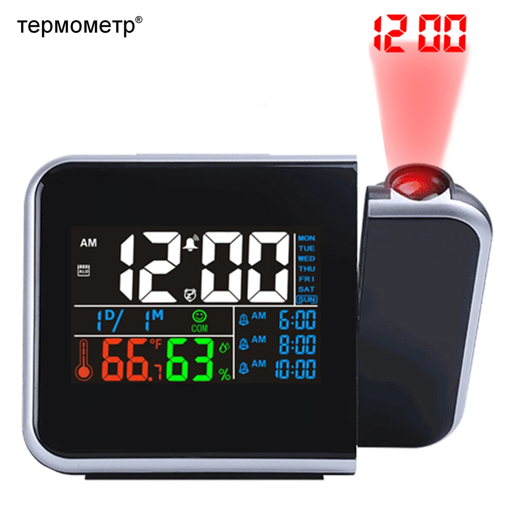 Gift Idea Colorful LED Digital Projection Alarm Clock Temperature Thermometer Humidity Hygrometer Desk Time Projector Calendar
Gift Idea Colorful LED Digital Projection Alarm Clock Temperature Thermometer Humidity Hygrometer Desk Time Projector Calendar