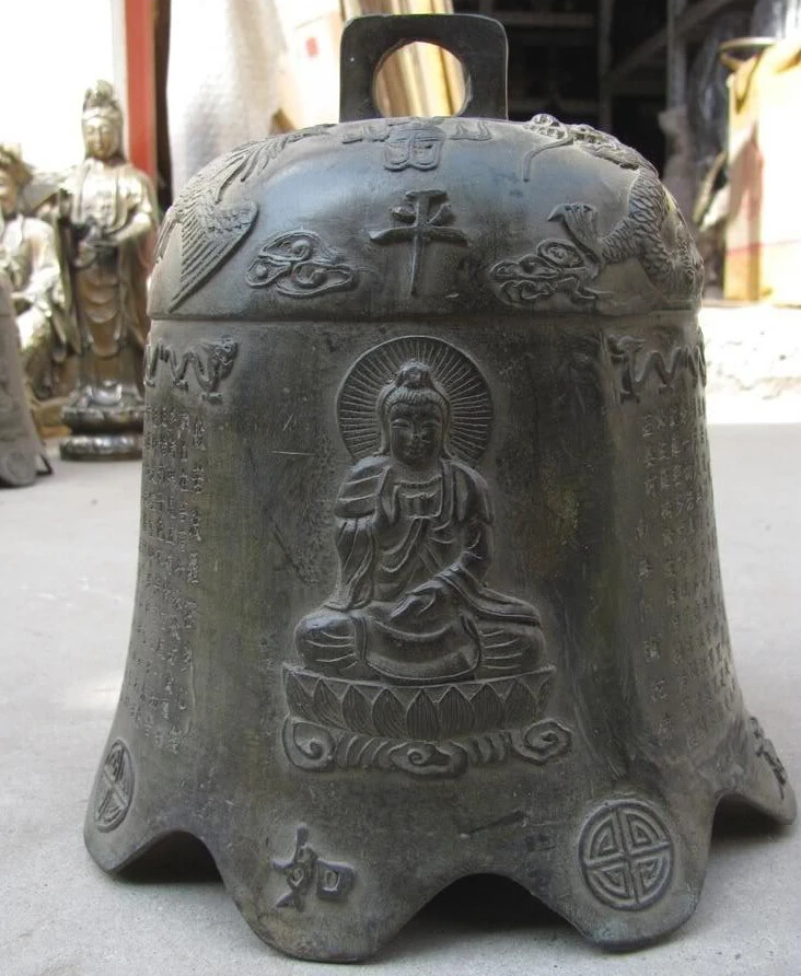 Chinese old bronze copper dragon phoenix kwan-yin buddha bell Sculpture statue 30cm
Chinese old bronze copper dragon phoenix kwan-yin buddha bell Sculpture statue 30cm