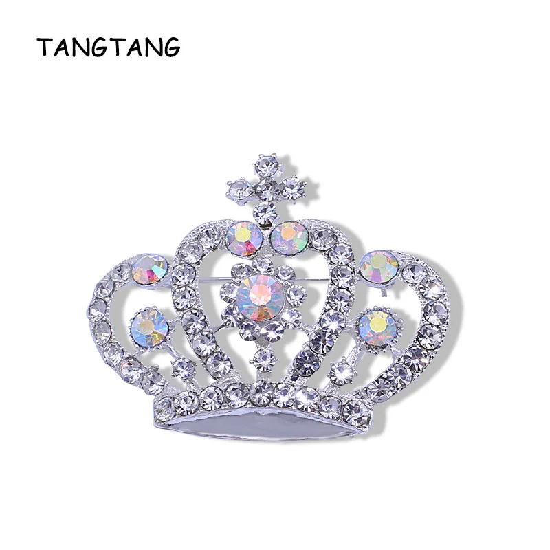 Luxury Clear Diamante Pin Gold Tone Crystal Crown Tiara BROOCH Royal Broach Gift