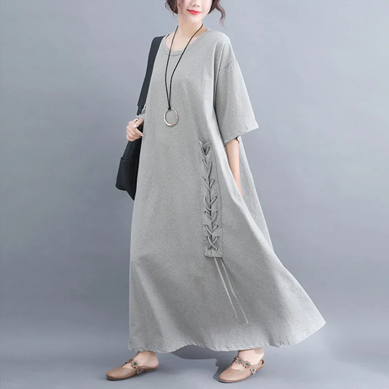 Johnature 2019 Summer Plus Size Casual Korean Long Women Dresses New Half Sleeve O-neck Simple Solid Color Loose Female Dress
Johnature 2019 Summer Plus Size Casual Korean Long Women Dresses New Half Sleeve O-neck Simple Solid Color Loose Female Dress