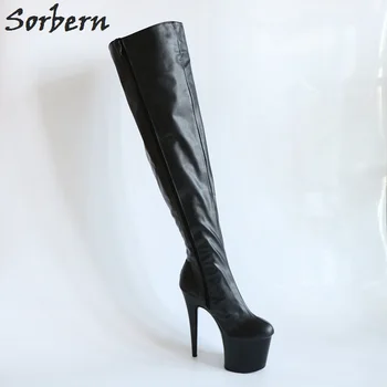 

Sorbern Fashion Over The Knee Matt Pu Women Boots 20Cm High Heel Thick Platform Round Toe Ladies Shoes Thigh High Boots