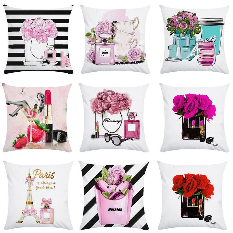45*45cm Hand painted flowers perfume bottles super soft cushion cover for sofa Macaron pillow case Home decorative pillow cover
45*45cm Hand painted flowers perfume bottles super soft cushion cover for sofa Macaron pillow case Home decorative pillow cover