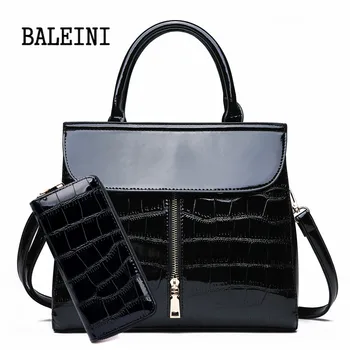 Genuine Leather Women Shoulder Bags High Quality Patent Leather Women Handbags And Purses 2 Sets Large Ladies Tote Bolsa 
Genuine Leather Women Shoulder Bags High Quality Patent Leather Women Handbags And Purses 2 Sets Large Ladies Tote Bolsa