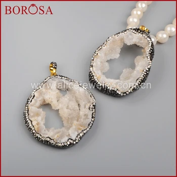 BOROSA Fashion Freeform Raw Druzy Crystal Quartz Slice Pendant Bead Paved Zircons J219
BOROSA Fashion Freeform Raw Druzy Crystal Quartz Slice Pendant Bead Paved Zircons J219