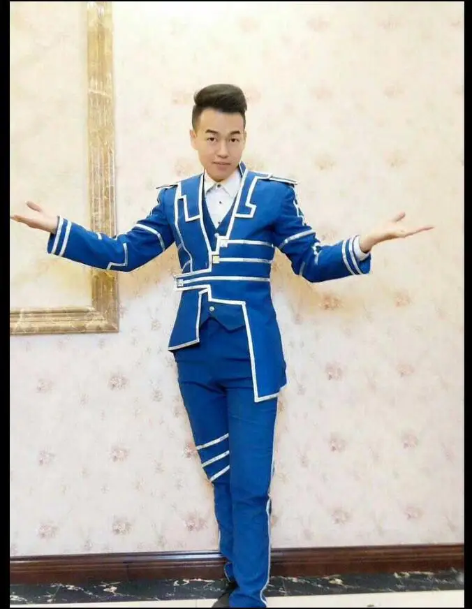 Irregular Design Men Suits Magic Dress Stage Ktv Show Dress Blue Striped Dress Men's Suits Formal Dress Singer Stage Costumes
Irregular Design Men Suits Magic Dress Stage Ktv Show Dress Blue Striped Dress Men's Suits Formal Dress Singer Stage Costumes