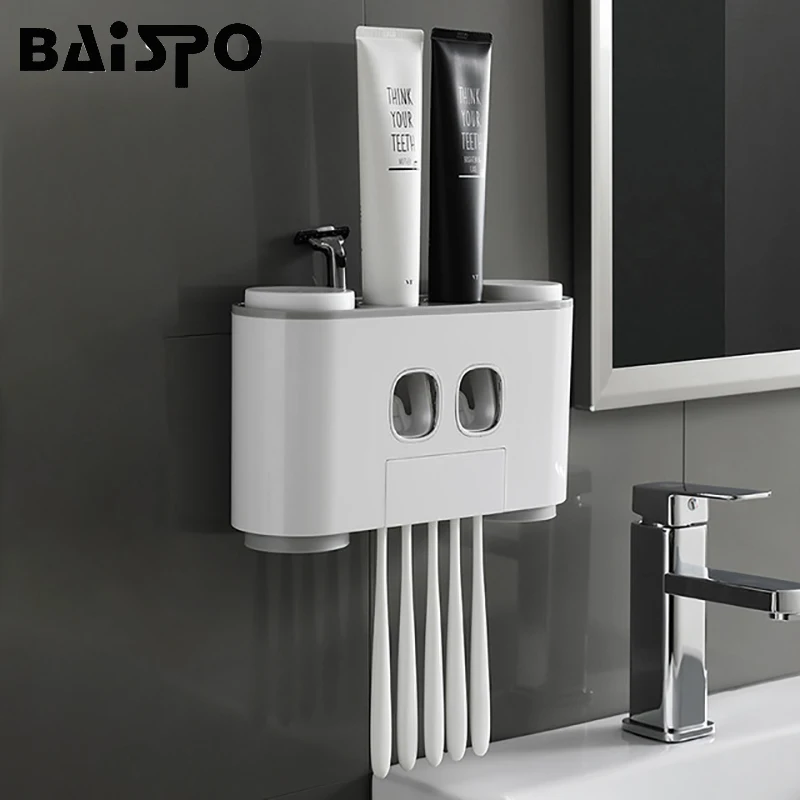 BAISPO Bathroom Automatic Toothpaste Dispenser Toothpaste squeezer Wall Paste Mounted Toothbrush holder Bathroom accessories set
BAISPO Bathroom Automatic Toothpaste Dispenser Toothpaste squeezer Wall Paste Mounted Toothbrush holder Bathroom accessories set