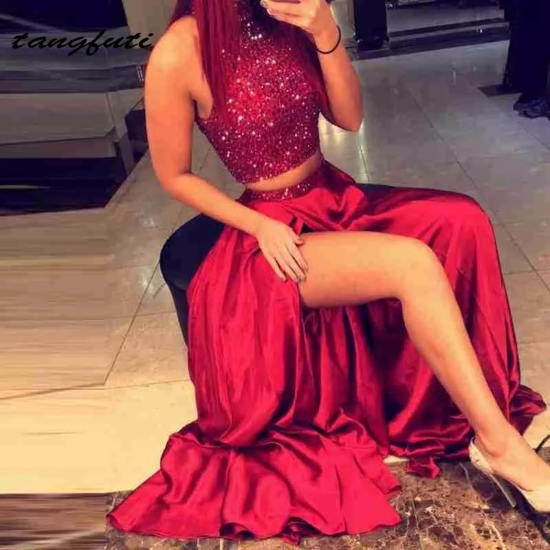 Sparkly Crystals Beading Prom Dresses Long 2016 Red Two Pieces High Side Slit Formal Evening Party Gowns Custom vestidos de gala
Sparkly Crystals Beading Prom Dresses Long 2016 Red Two Pieces High Side Slit Formal Evening Party Gowns Custom vestidos de gala