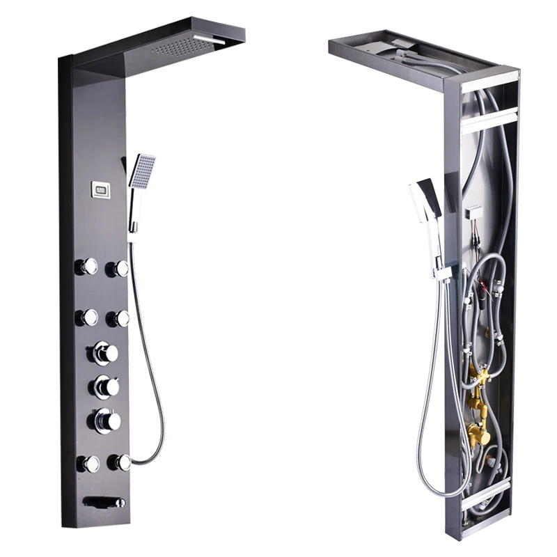 LBlack-n-quel-cascada-ducha-de-lluvia-Panel-masaje-Jets-ducha-columna-mezclador-termost-tico-ducha