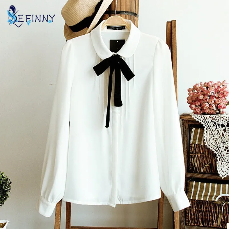 Female Elegant Black Bow Tie White Blouses Chiffon Peter Pan Collar Casual Shirt Ladies Tops School Blouse womens tops and shirt
Female Elegant Black Bow Tie White Blouses Chiffon Peter Pan Collar Casual Shirt Ladies Tops School Blouse womens tops and shirt