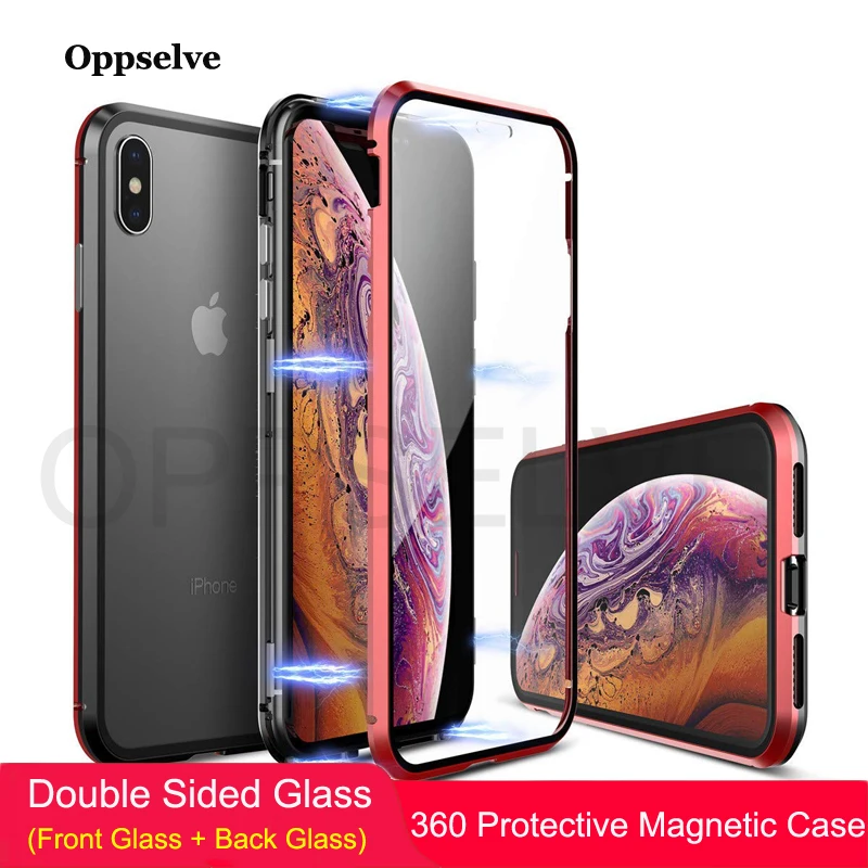 Oppselve Магнитный чехол для телефона iPhone XR XS MAX X 8 7 6 6S Plus двухстороннее Стекло Металл