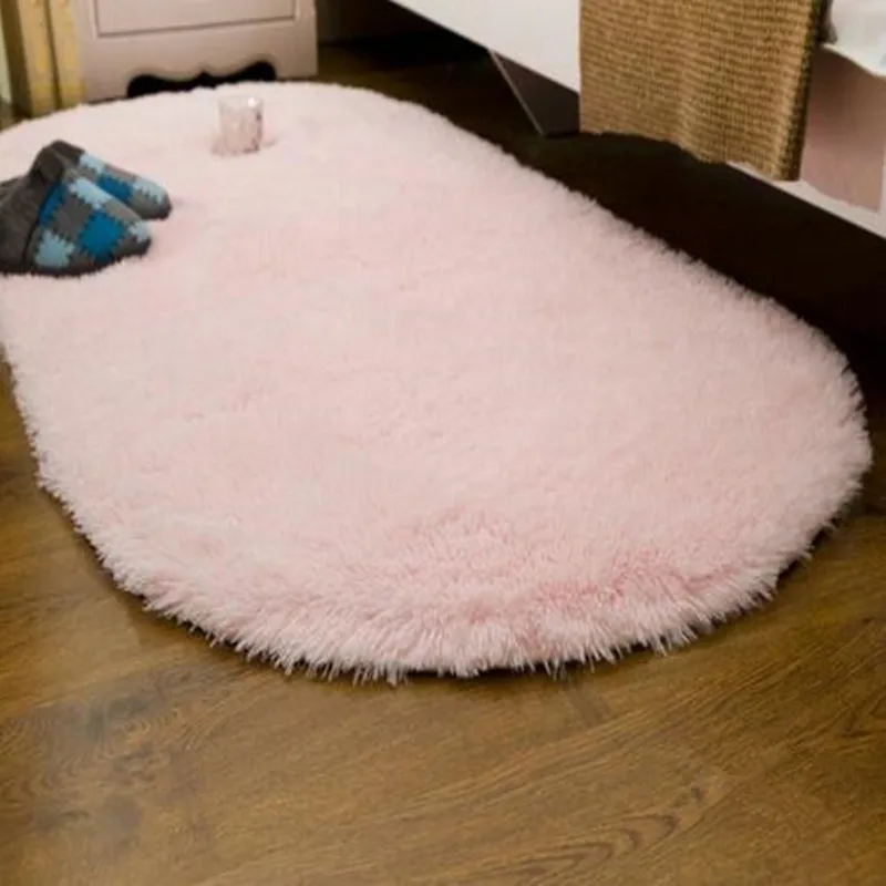 

Fluffy Ellipse Carpet Mat Long Hair Shaggy Soft Faux Fur Area Rug Bedroom Living Room Anti Slip Kids Oval Mat Home Supplies