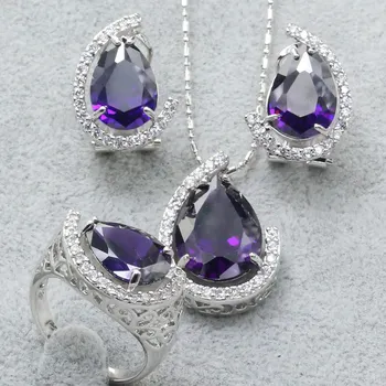 Otogo Transing Women Mark Silver Purple Crystal Color Jewelry Set Color Heart Shape Crystal Earrings/Necklace/Ring-S9058 
Otogo Transing Women Mark Silver Purple Crystal Color Jewelry Set Color Heart Shape Crystal Earrings/Necklace/Ring-S9058
