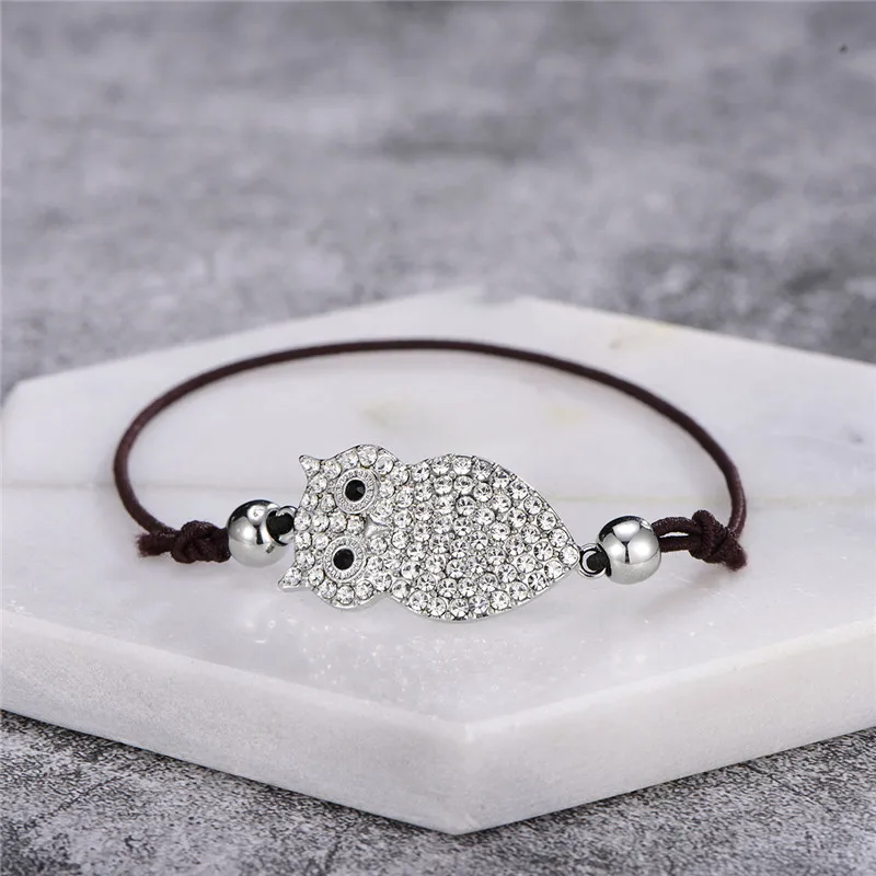 Clear Crystal Owl Charm Bracelet Black Eyes Cute Owl Adjustable Rope Chain bracelet Women Girl Gift Dropshipping 2019 Wholesale
Clear Crystal Owl Charm Bracelet Black Eyes Cute Owl Adjustable Rope Chain bracelet Women Girl Gift Dropshipping 2019 Wholesale
