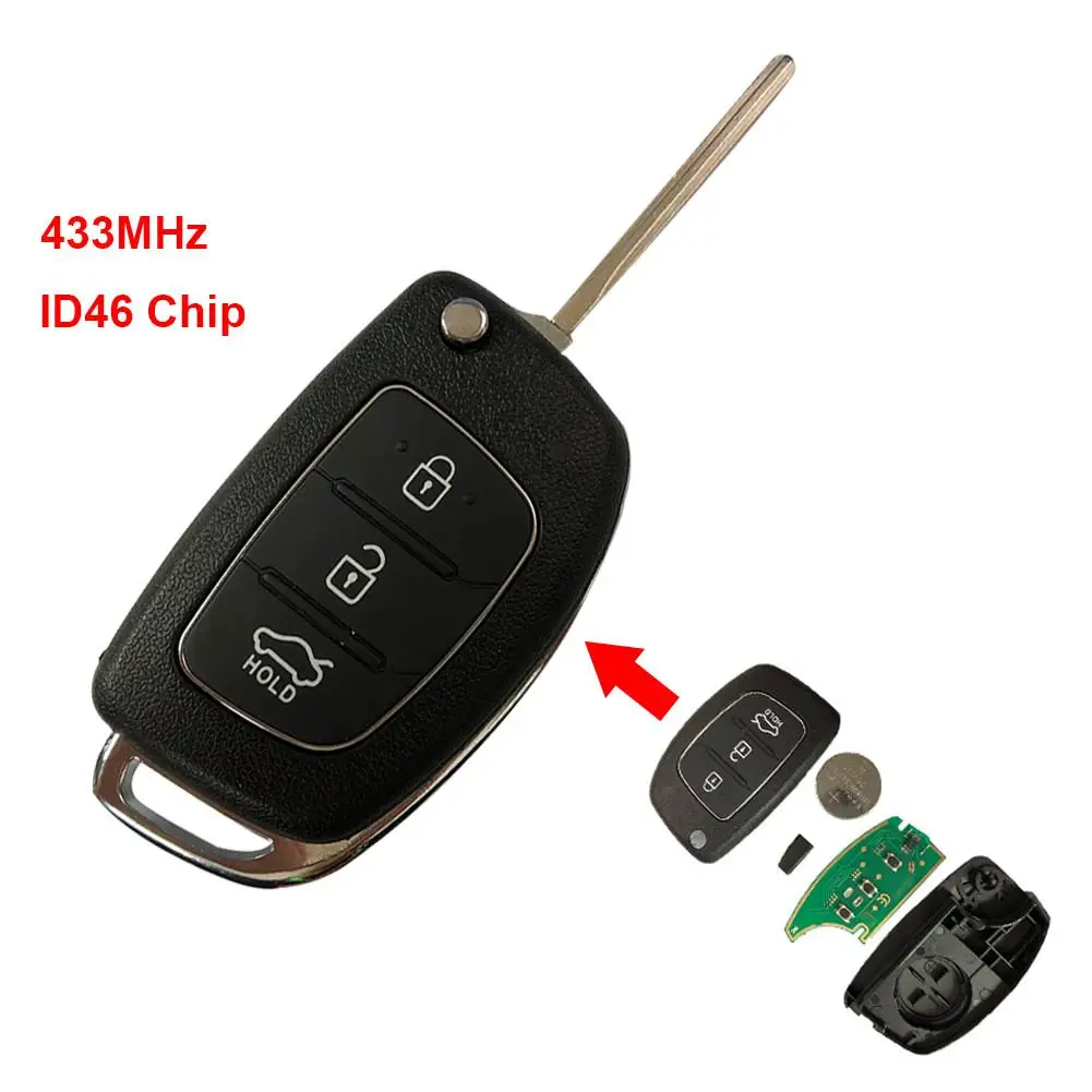 433MHZ 3 Button Remote Flip Key Fob W/ ID46 Chip For Hyundai IX35 IX25 IX45 Elantra 14-16
433MHZ 3 Button Remote Flip Key Fob W/ ID46 Chip For Hyundai IX35 IX25 IX45 Elantra 14-16
