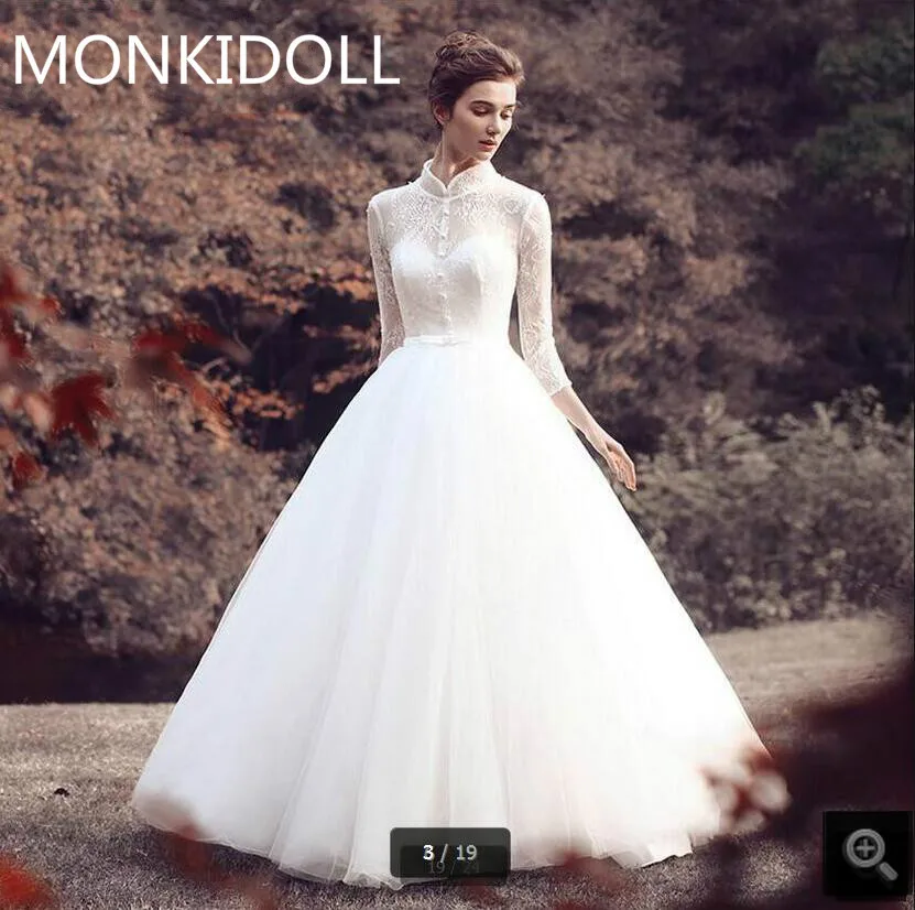 Robe de mariage ball gown white lace wedding dresses 3/4 sleeve high neckline sheer back elegant bride dress beaded bridal gowns
Robe de mariage ball gown white lace wedding dresses 3/4 sleeve high neckline sheer back elegant bride dress beaded bridal gowns