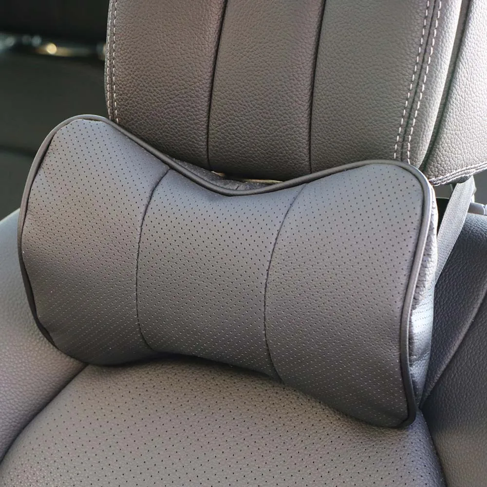 

1 pc top layer leather car Headrest support neck/Auto seat safety pillow cowhide/ O SHI CAR pillow protection cervical spine