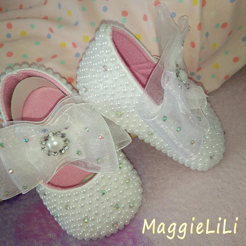 freee shipping White pearl Rhinestone baby toddler shoes soft sole children soft bottom shoes princess bling Baby Girl's Shoes