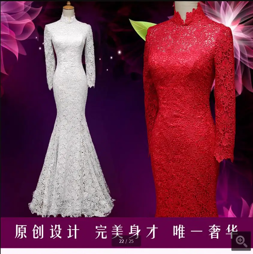 2017 real picture mermaid red/white lace long sleeve wedding dress muslim 3/4 sleeve high neck bride dress Vestido de Noiva
2017 real picture mermaid red/white lace long sleeve wedding dress muslim 3/4 sleeve high neck bride dress Vestido de Noiva