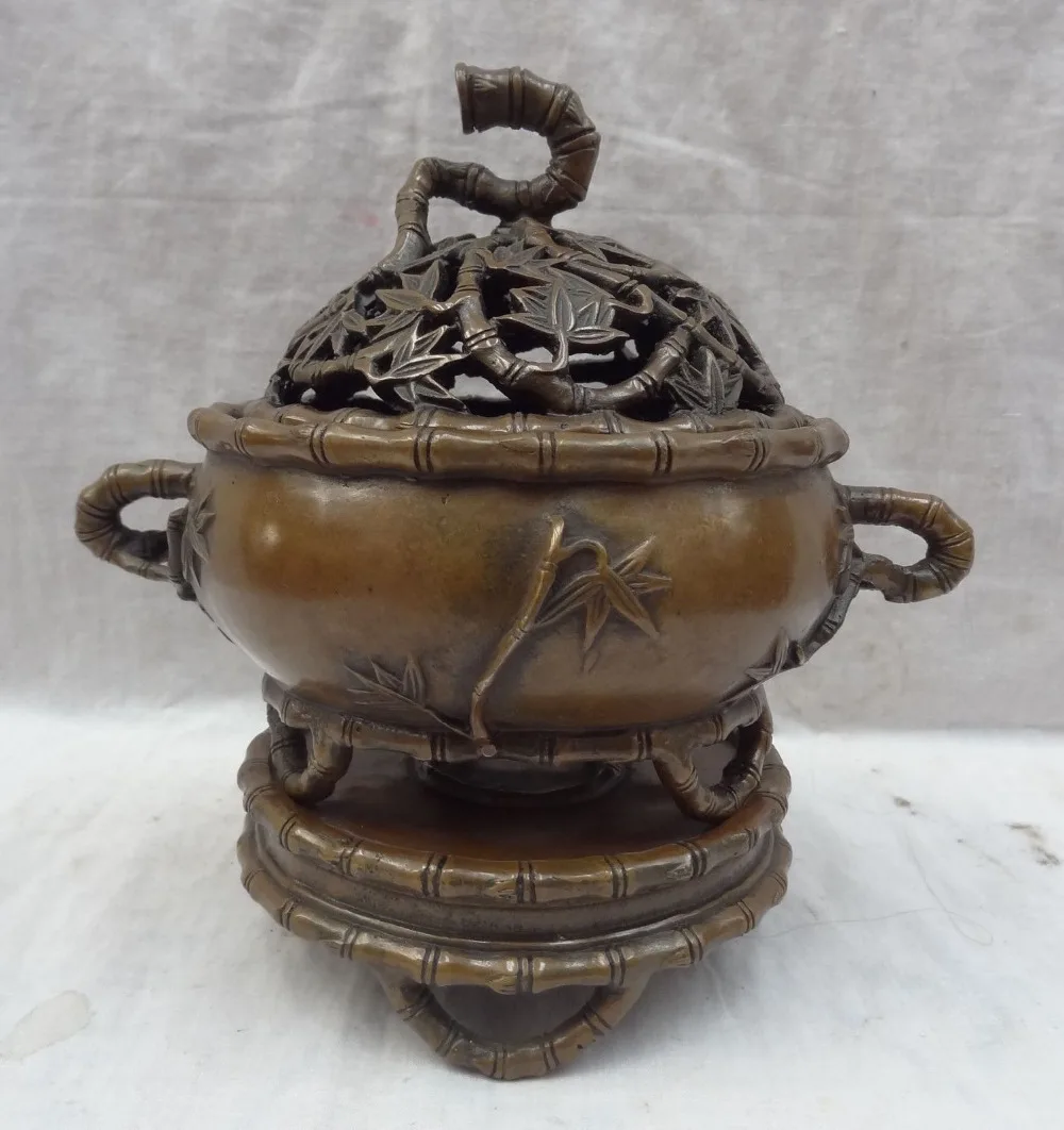 8" Chinese Bronze Bamboo Pole Leaf Statue Buddhism Dragon Incense Burner Censer
8" Chinese Bronze Bamboo Pole Leaf Statue Buddhism Dragon Incense Burner Censer