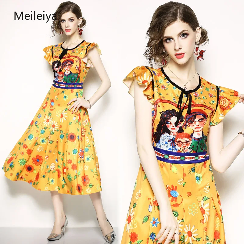 Women's Round Neck Cartoon Character Printed Bow Elegant Yellow Dress 2019 Summer Pleated Cute Dress
Women's Round Neck Cartoon Character Printed Bow Elegant Yellow Dress 2019 Summer Pleated Cute Dress
