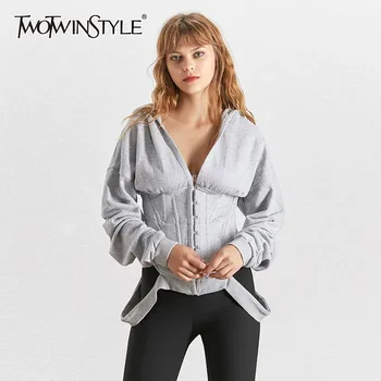 TWOTWINSTYLE Long Sleeve Hoodies Women Slim Hook Closed V Neck Sweatshirt Tops Female Casual Clothes 2020 Autumn New Large Sizes
TWOTWINSTYLE Long Sleeve Hoodies Women Slim Hook Closed V Neck Sweatshirt Tops Female Casual Clothes 2020 Autumn New Large Sizes