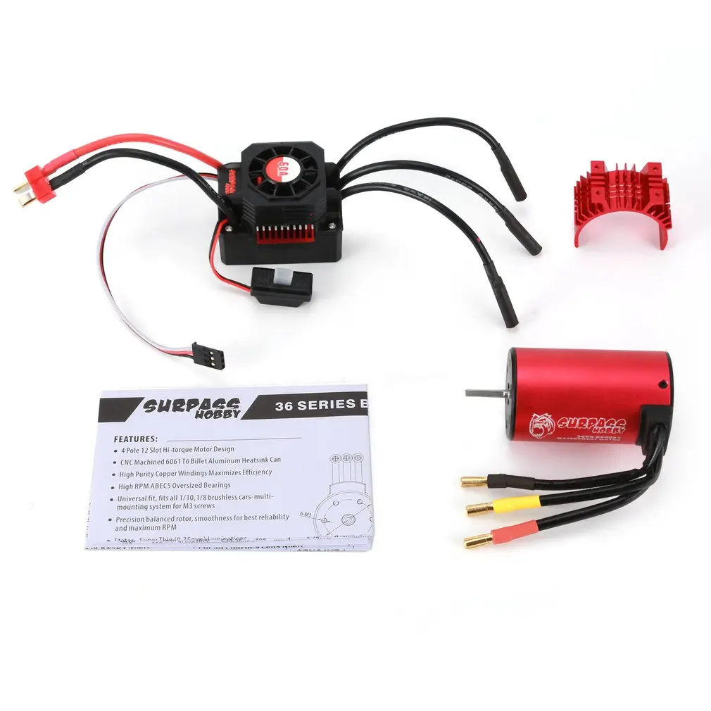 SURPASSHOBBY KK 3660 2600KV Brushless Motor with 60A Waterproof ESC for 2S 1:10 Racing Drift Car Model Heat Sink |