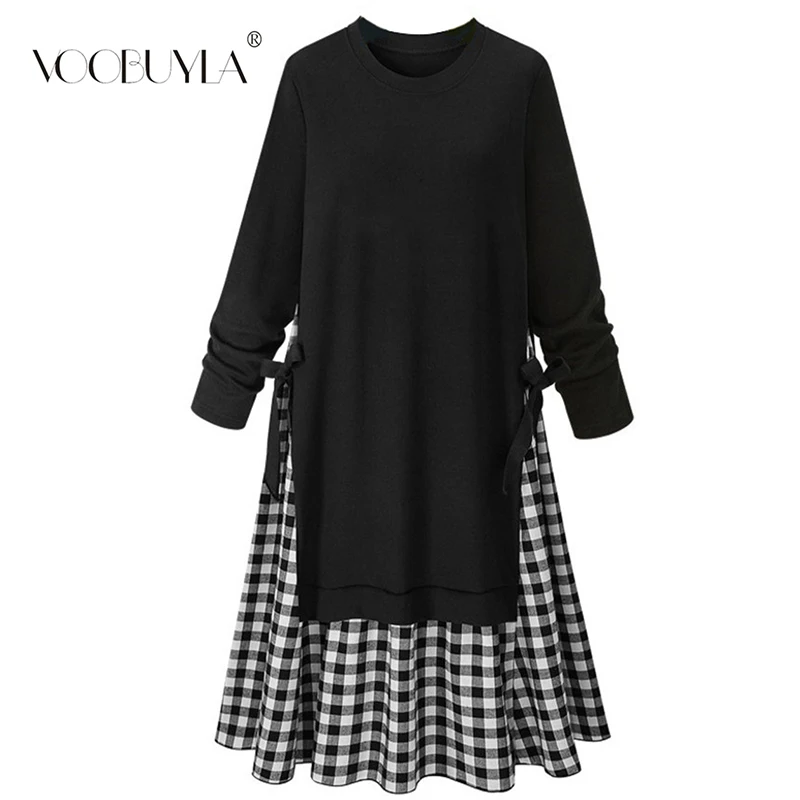 Voobuyla Spring Patchwork Full Sleeve Plaid Dress Women O Neck Bow Knot Belted Elegant Work Dresses Casual Loose Plus Size Dress
Voobuyla Spring Patchwork Full Sleeve Plaid Dress Women O Neck Bow Knot Belted Elegant Work Dresses Casual Loose Plus Size Dress