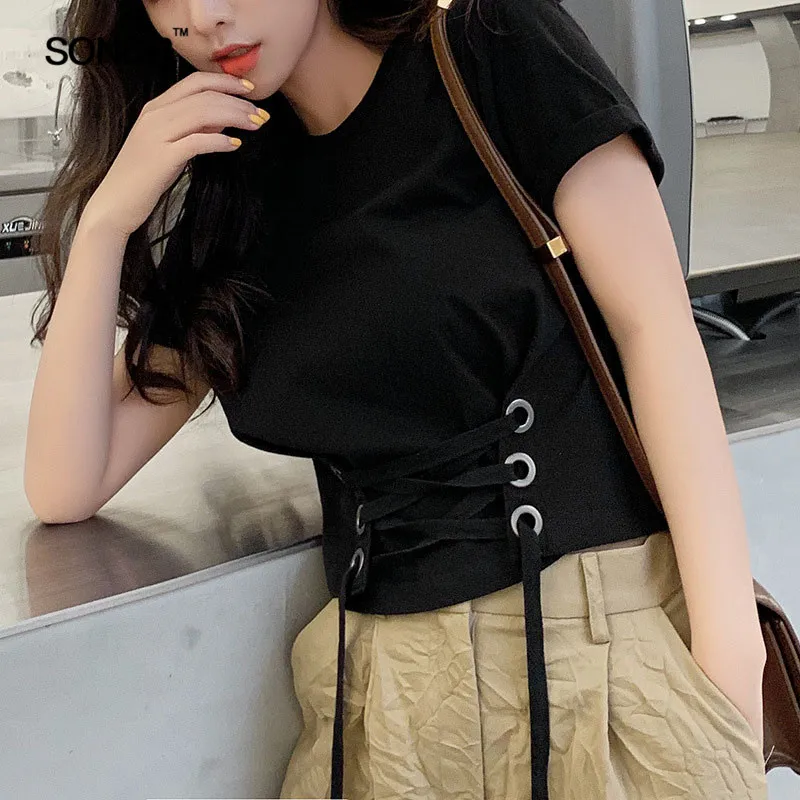 SONDR 2019 summer women's new black binding T-shirt tied waist tee high-waisted women's summer cotton
SONDR 2019 summer women's new black binding T-shirt tied waist tee high-waisted women's summer cotton