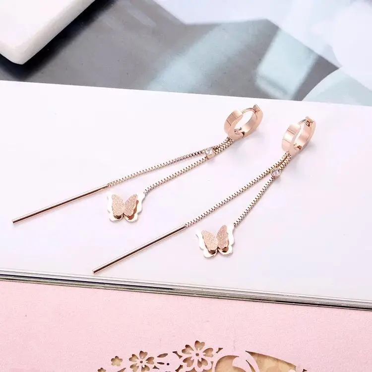 Tassel Earrings Rose Gold Color Stainless Steel Stud Earrings for Women Butterfly /Fan/Clover Earrings
Tassel Earrings Rose Gold Color Stainless Steel Stud Earrings for Women Butterfly /Fan/Clover Earrings