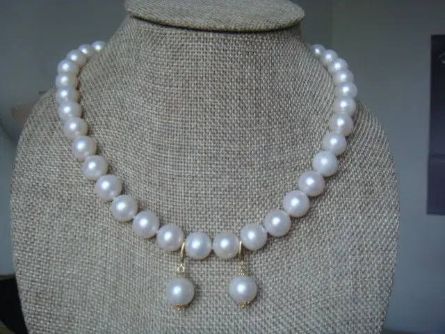 Jewelry 00710 noble a set 10-11mm natural south sea white pearl necklace earrings 17" new