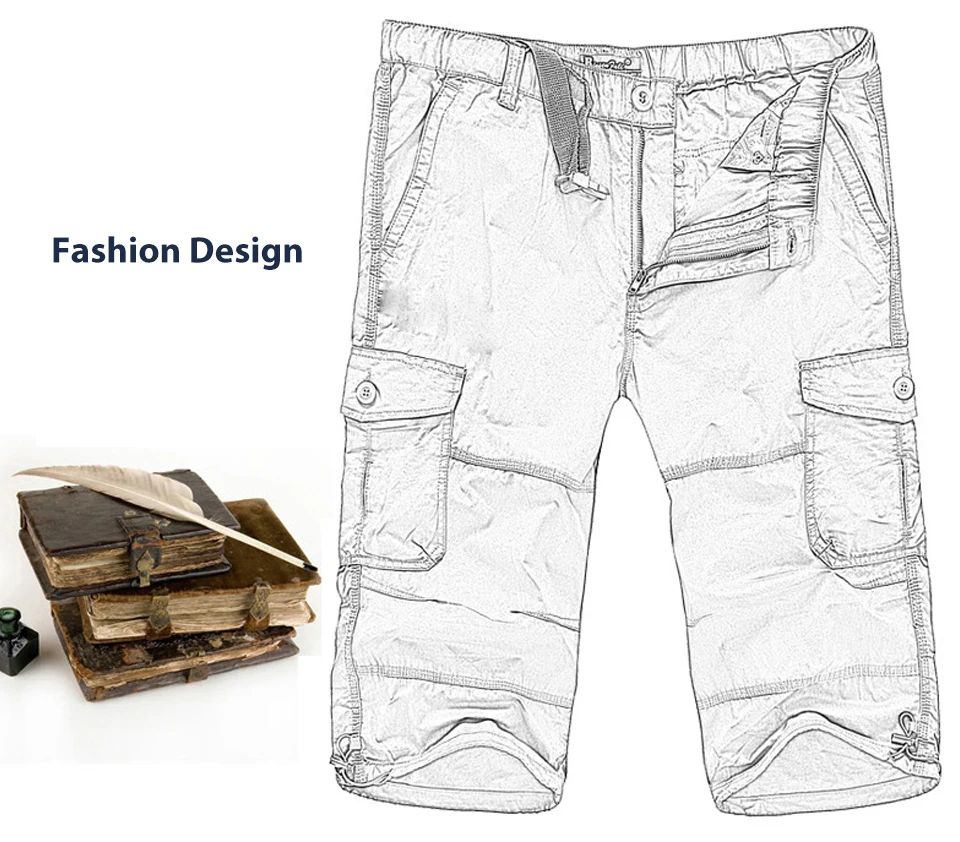 Summer Tooling Pants Thin Loose Calf-Length Pants Men's Pockets Pants Outdoor Leisure Sports Cropped Trousers Male (2)