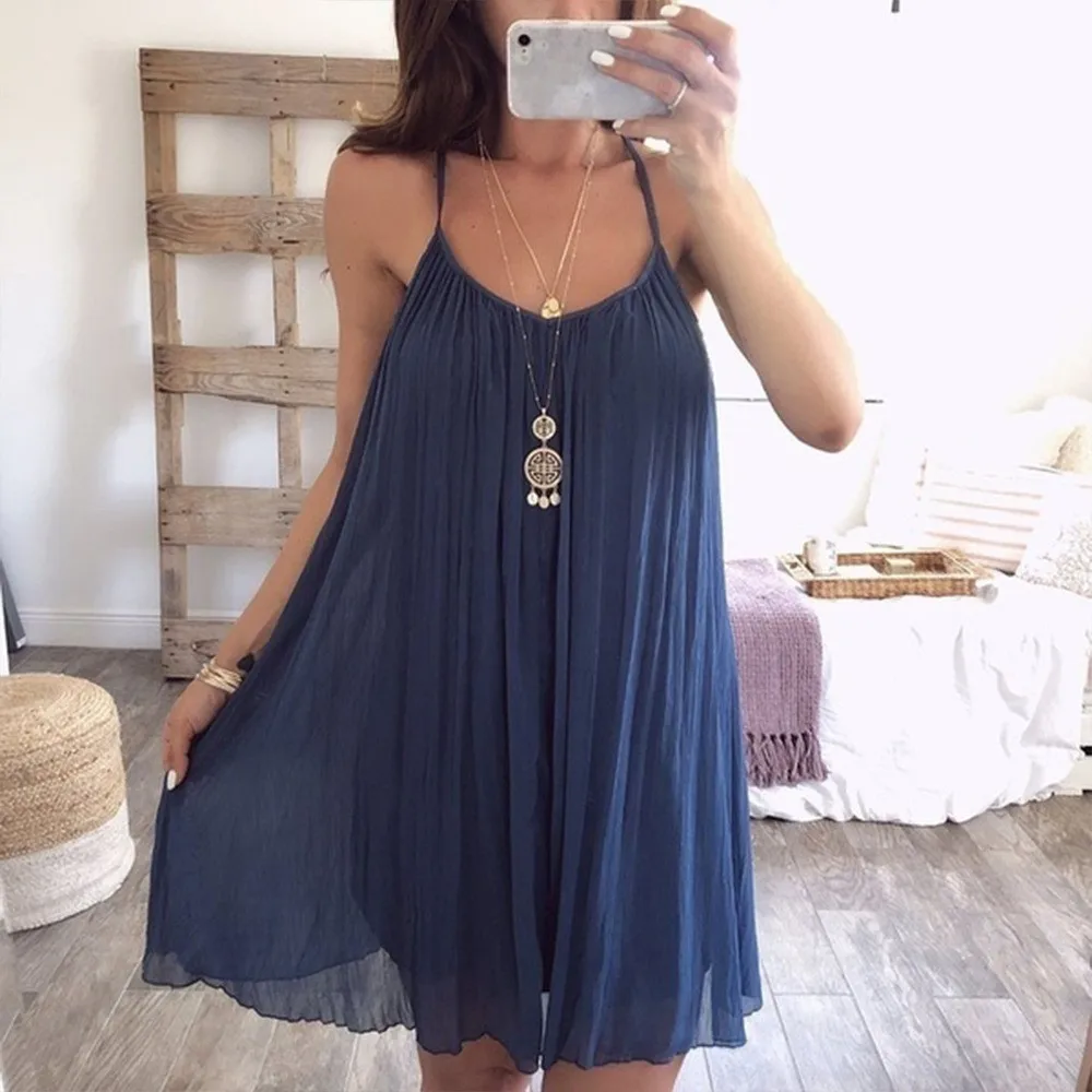 Women Solid Chiffon Dress 2019 Summer Spaghetti Strap Dresses Chiffon Sleeveless Knee Length Autumn Halter Draped Dress Vestidos
Women Solid Chiffon Dress 2019 Summer Spaghetti Strap Dresses Chiffon Sleeveless Knee Length Autumn Halter Draped Dress Vestidos