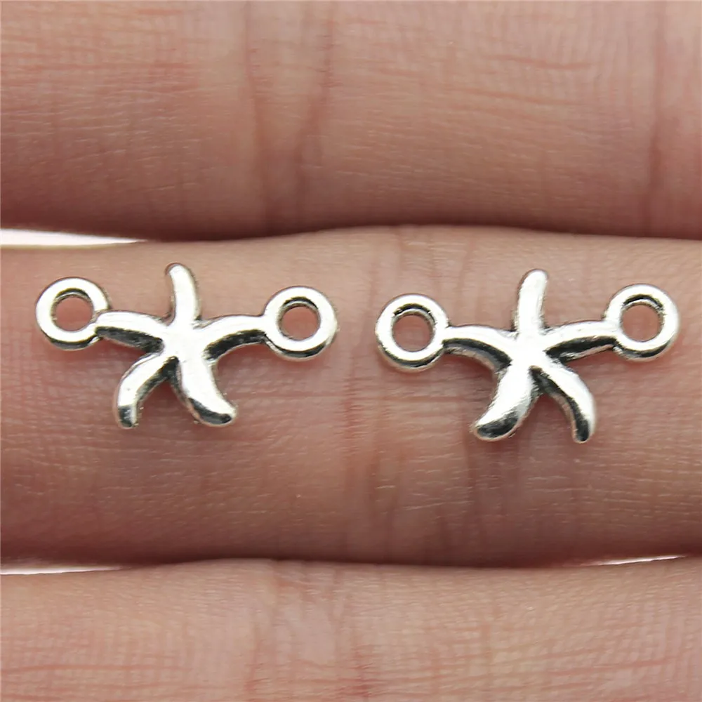 

Charms 40pcs Starfish Connector Antique Silver Tone 10x16mm Metal Jewelry Findings DIY Accessories