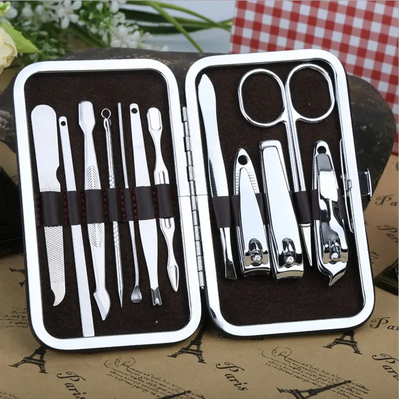 

12pcs Portable Stainless steel Nail Art Manicure Set Pedicure Scissor Tweezer Knife Earpick Nail Clipper Kit Nail Care Tool Sets