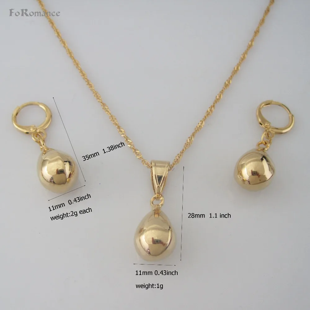 

ORDER 10$ SHIP WITH TRACKING/ YELLOW GOLD GP PLAIN SURFACE VIVID WATER DROP PENDANT EARRING 18" WATER WAVE CHAIN NECKLACE SET