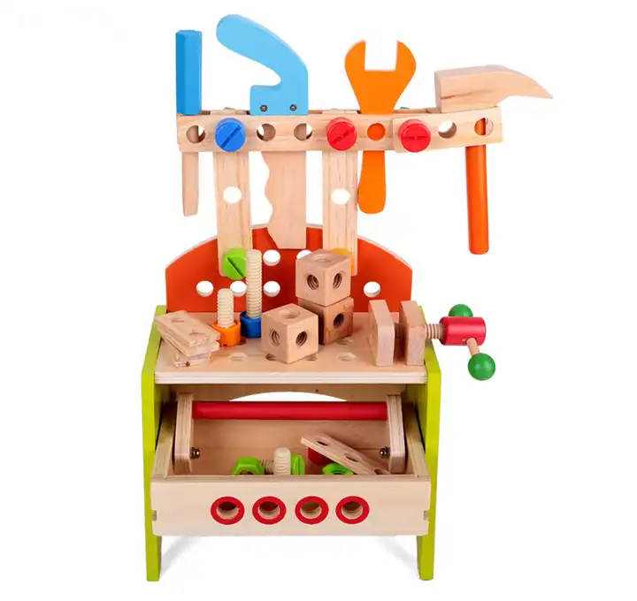 Multifunctional Toy Tool Set Pretend Play Workbench Tools Wooden