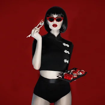 Vintage Chinese Style Cheongsam Women Crop Tops Tee 2019 Summer Hip Hop Velvet Black T Shirt Tees Elegant Party T-Shirts
Vintage Chinese Style Cheongsam Women Crop Tops Tee 2019 Summer Hip Hop Velvet Black T Shirt Tees Elegant Party T-Shirts