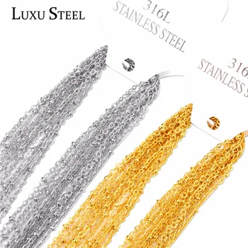 

LUXUSTEEL Gold/Steel Beaded Chain Necklaces Women/Men 10pcs/lot Stainless Steel Length 45-60cm Width 2mm Link Chain Jewelry Gift