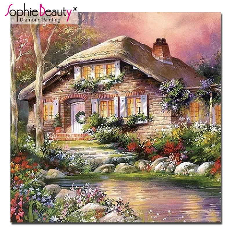 2018 Promotion Needlework Full Diy Diamond Painting Cross Stitch Villa Scenery Embroidery House Drill Craft Mosaic Picture Art | Дом и сад