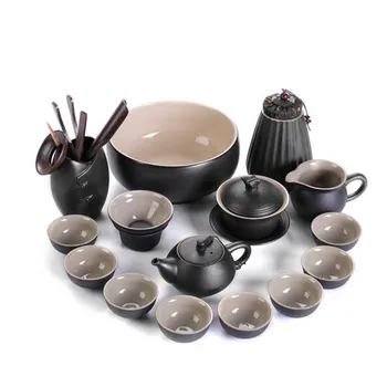 Black Pottery Kungfu Teaset Teapot GaiWan Stoneware Japanese Home Office Tea Set Black Zen Wind Cover Bowl Teapot Teacup
Black Pottery Kungfu Teaset Teapot GaiWan Stoneware Japanese Home Office Tea Set Black Zen Wind Cover Bowl Teapot Teacup