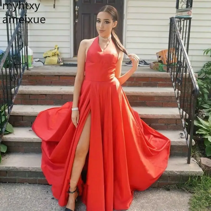 2019 New Cheap Red High Split Sexy Robe Evening Dress Halter A Line Ruffle Arabic Dubai Party Formal Dresss Wear Custom Made
2019 New Cheap Red High Split Sexy Robe Evening Dress Halter A Line Ruffle Arabic Dubai Party Formal Dresss Wear Custom Made