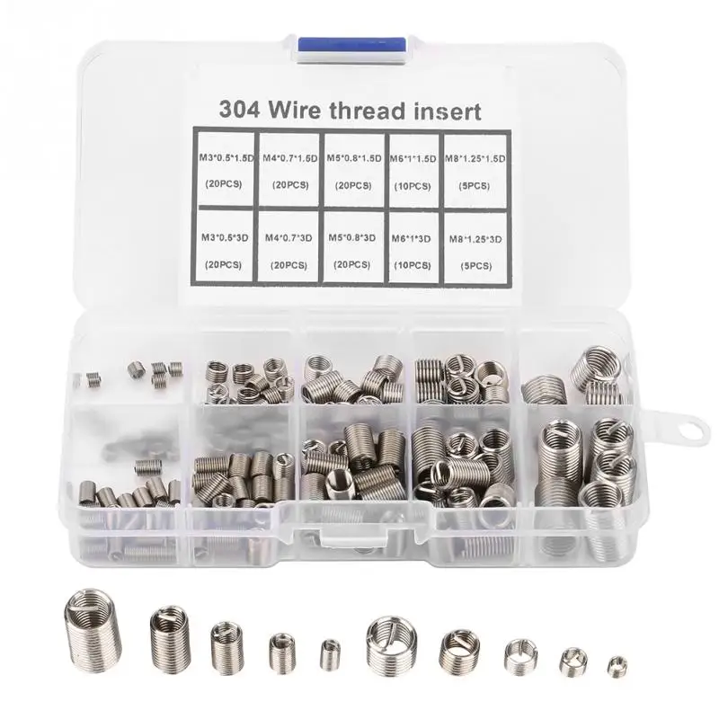 150Pcs M3-M8 Thread Repair Insert Assortment Kit Coiled Wire Inserts Helical Screw threaded insert for Helicoil Repair Tools
150Pcs M3-M8 Thread Repair Insert Assortment Kit Coiled Wire Inserts Helical Screw threaded insert for Helicoil Repair Tools