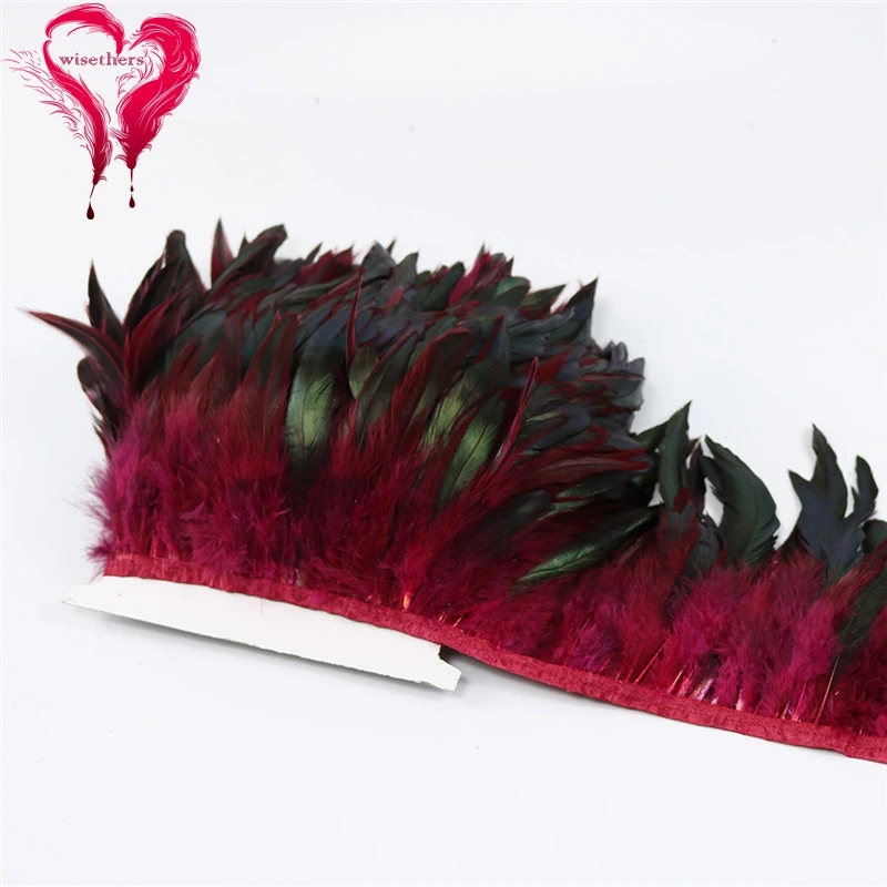 2 burgundy rooster feather trims 4