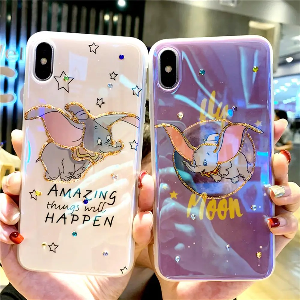 

Japanese cartoon cute moon Dumbo 3D shiny diamond blu-ray silicone soft cover for iphone MAX XS XR 6 7 8plus X phone cases